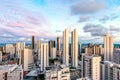 Skyline Buildings in a Pink Sky Sunset at Boa Viagem Beach, Recife, Pernambuco, Brazil