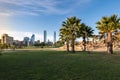 Skyline of buildings at Vitacura and Providencia districts from Parque Bicentenario, Santiago Royalty Free Stock Photo