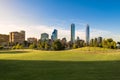Skyline of buildings at Vitacura and Providencia districts from Parque Bicentenario, Santiago Royalty Free Stock Photo