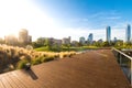 Skyline of buildings at Vitacura and Providencia districts from Parque Bicentenario, Santiago