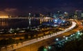 Skyline of capital city Luanda and its seaside during the night, Angola, Africa