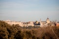 Skyline of Casa de Campo Lake in Madrid, Spain. Almudena Cathedral and the Royal Palace Royalty Free Stock Photo