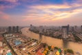Skyline of Chao Phraya river curve after sunset, Royalty Free Stock Photo