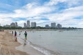 Skyline of Chicago, Illinois from North Avenue Beach on Lake Mic Royalty Free Stock Photo