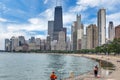 Skyline of Chicago, Illinois from North Avenue Beach on Lake Mic Royalty Free Stock Photo