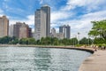 Skyline of Chicago, Illinois from North Avenue Beach on Lake Mic Royalty Free Stock Photo