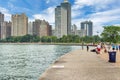 Skyline of Chicago, Illinois from North Avenue Beach on Lake Mic Royalty Free Stock Photo