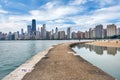 Skyline of Chicago, Illinois from North Avenue Beach on Lake Mic Royalty Free Stock Photo