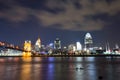 Skyline of Cincinnati, Ohio and the John A Roebling Suspension B