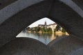 Skyline of the city of Basel in Switzerland viewed through a bridge gap