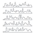 Skyline city. Building line of town. Outline urban vector cityscape set isolated