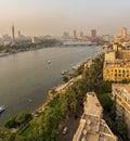 The skyline of the city of Cairo, Egypt with the Nile River Royalty Free Stock Photo