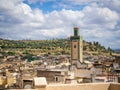 Skyline of the city of Fez, Morocco with a minaret in the center seen from a rooftop Royalty Free Stock Photo