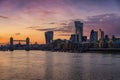 The skyline of the City of London, United Kingdom, during dusk Royalty Free Stock Photo