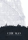 Skyline and city map of Chicago, detailed urban plan vector print poster Royalty Free Stock Photo