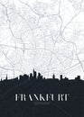 Skyline and city map of Frankfurt am Main, detailed urban plan vector print poster