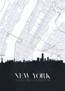 Skyline and city map of New York, detailed urban plan vector print poster Royalty Free Stock Photo