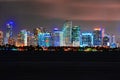 Skyline city miami lighting lights sea ocean sunset night cityscape buildings downtown, architecture skyscraper dusk