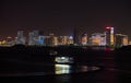 Skyline of the city of Xiamen illuminated at night