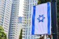 Skyline cityscape with national Israeli flag and high rise hotel Royalty Free Stock Photo