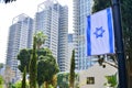Skyline cityscape with national Israeli flag and high rise hotel buildingsTel Aviv Israel Royalty Free Stock Photo