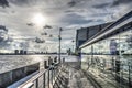 Skyline, clouds and waterbus stop