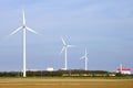 Skyline of Coevorden, windmills, train, factory Royalty Free Stock Photo