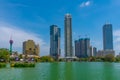 Skyline of Colombo behind South Beira lake, Sri Lanka Royalty Free Stock Photo