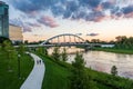 Skyline of Columbus, Ohio from Bicentennial Park bridge at Night