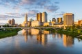 Skyline of Columbus, Ohio from Bicentennial Park bridge at Night Royalty Free Stock Photo