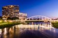 Skyline of Columbus, Ohio from Bicentennial Park bridge at Night