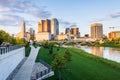 Skyline of Columbus, Ohio from Bicentennial Park bridge at Night Royalty Free Stock Photo