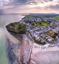 The Skyline of Criccieth and beach after sunset, Wales, UK