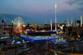 skyline of the ctiy at twilight form Wienner Riesenrad ferris wheel in Prater amusement park Royalty Free Stock Photo