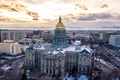 Colorado State Capitol Building & the City of Denver Colorado at Sunset. Rocky Mountains on the Horizon Royalty Free Stock Photo