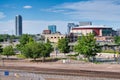 Skyline of Denver, Colorado. View from city road