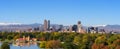 Skyline of Denver downtown with Rocky Mountains