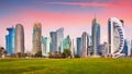 The skyline of Doha, Qatar before sunset Royalty Free Stock Photo