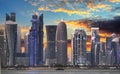 The skyline of Doha, Qatar before sunset Royalty Free Stock Photo