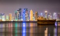 The skyline of Doha seen from the dhow harbor Royalty Free Stock Photo