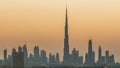 Skyline of Downtown Dubai day to night timelapse. Royalty Free Stock Photo