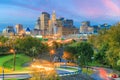 Skyline of downtown Hartford, Connecticut from above Charter Oak Landing at sunset Royalty Free Stock Photo