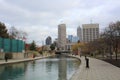 Skyline of Downtown Indianapolis from the Indiana Central Canal Royalty Free Stock Photo