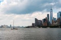 Skyline of Downtown of Manhattan in New York and Sailing Ship