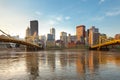 Skyline of downtown with Rachel Carson Bridge and Andy Warhol Bridge over the Allegheny River, Pittsburgh Royalty Free Stock Photo