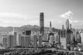 Skyline of downtown district of Shenzhen city, China. Viewed from Hong Kong border