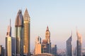 Dubai DIFC district during sunset. Royalty Free Stock Photo