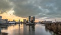 Skyline of Duesseldorf during sunset Royalty Free Stock Photo