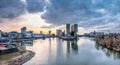 Skyline of Duesseldorf during sunset Royalty Free Stock Photo