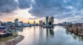 Skyline of Duesseldorf during sunset Royalty Free Stock Photo